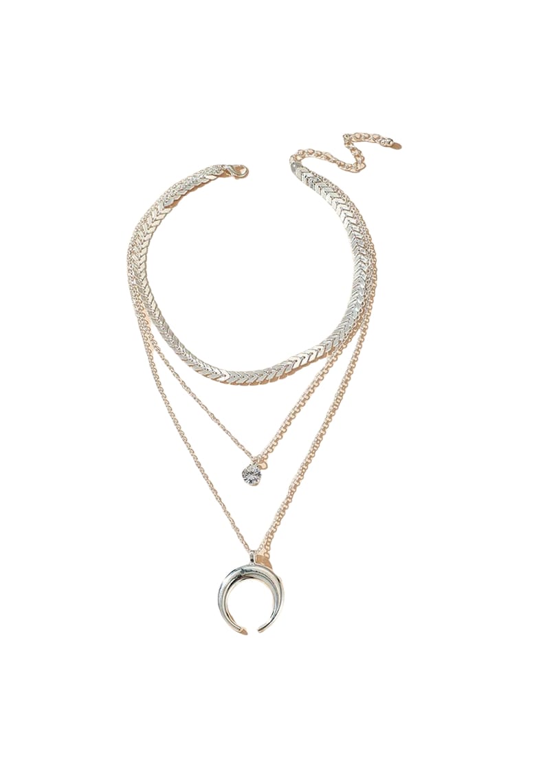 Colier argintiu - in 3 straturi - cu semiluna si piatra - Sheila C22 -