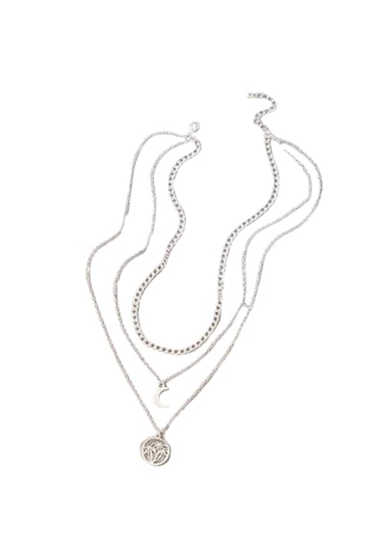 Colier argintiu - in 3 straturi - cu semiluna si palmier - Shela C22 -