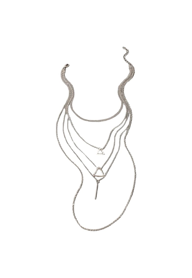 Colier argintiu - in 4 straturi - cu tija si triunghiuri - Selvie C21 -