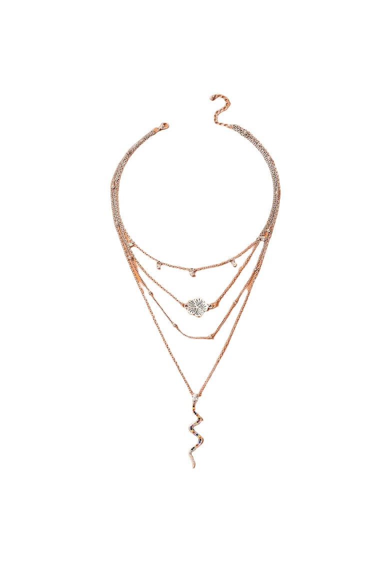 Colier argintiu - in 4 straturi - cu pandantiv in forma de sarpe si pietre - Selvy C21 -