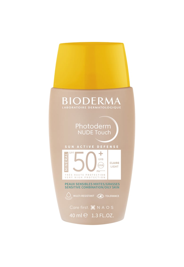 Fluid cu protectie solara Photoderm Nude Touch Mineral SPF 50+ nuanta deschisa - pentru ten mixt si gras - 40 ml