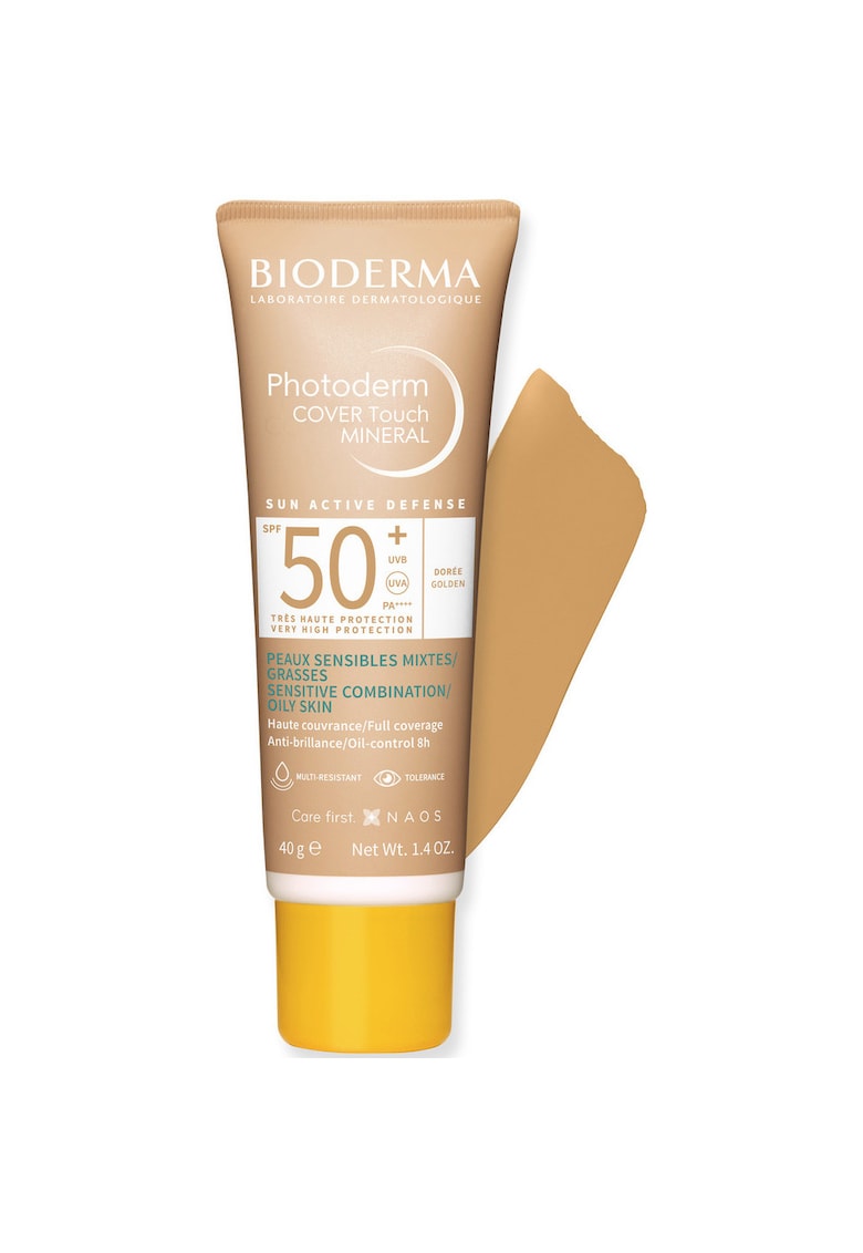 Fluid cu protectie solara Photoderm Cover Touch SPF 50+ nuanta aurie - pentru ten mixt si gras - 40 ml