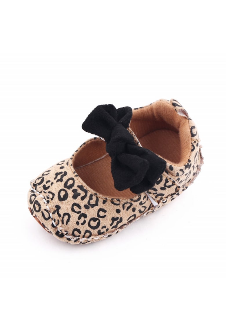 Pantofiori Leopard Cu Fundita Neagra - Velcro - Textil - Fete