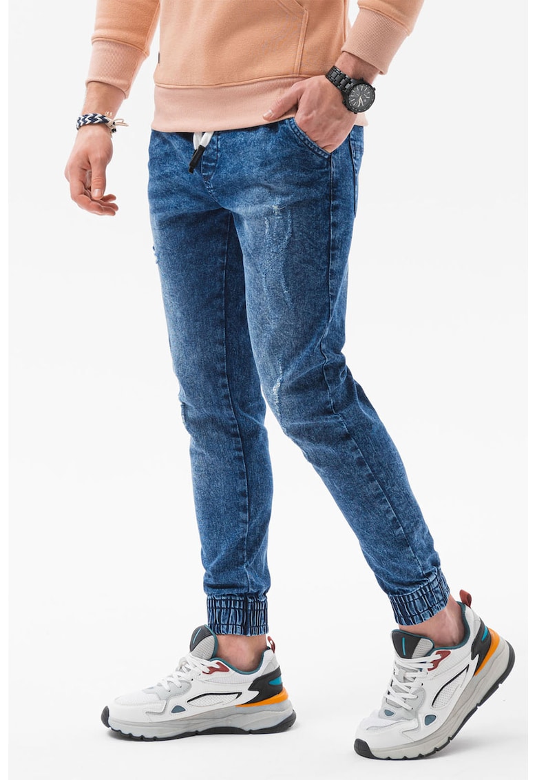 Pantaloni jogger din denim cu aspect deteriorat