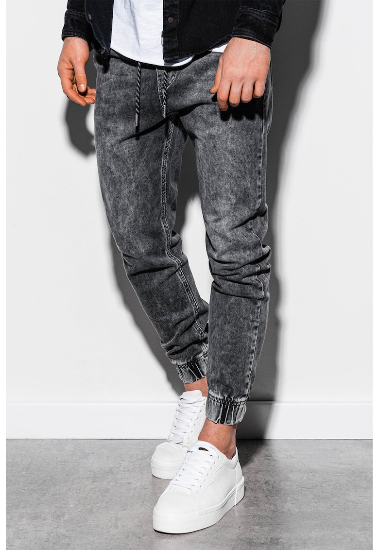 Pantaloni jogger din denim cu talie ajustabila