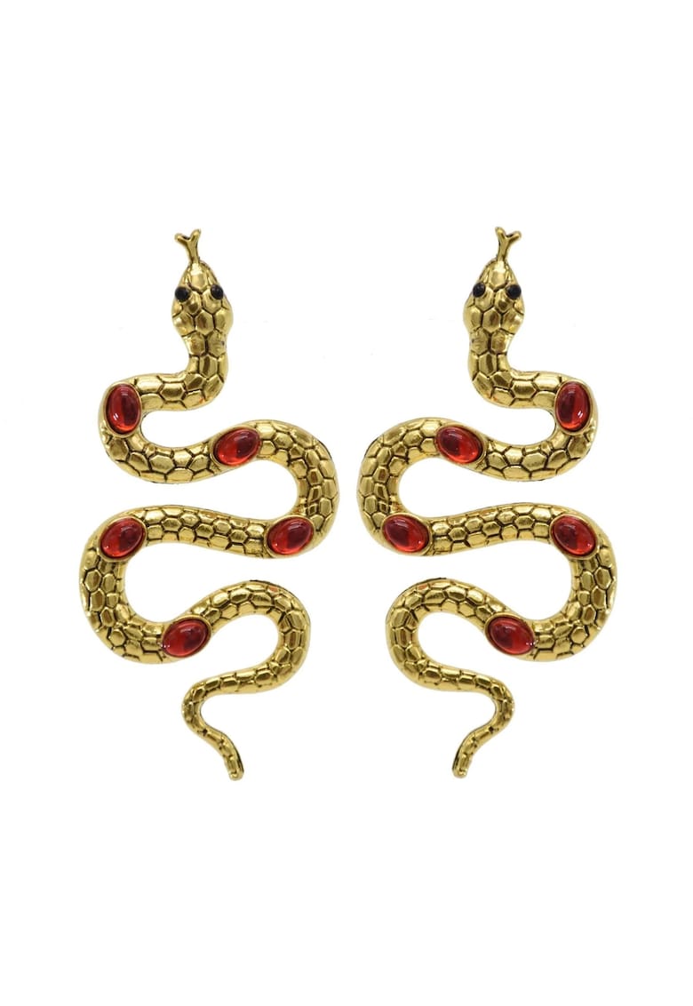 Cercei aurii - forma de sarpe - cu pietre rosii - Sitha C3 -