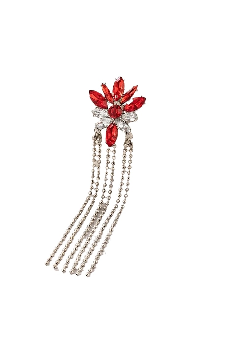 Cercei argintii - asimetrici - lungi - cu pietre rosii - Stefani C26 -