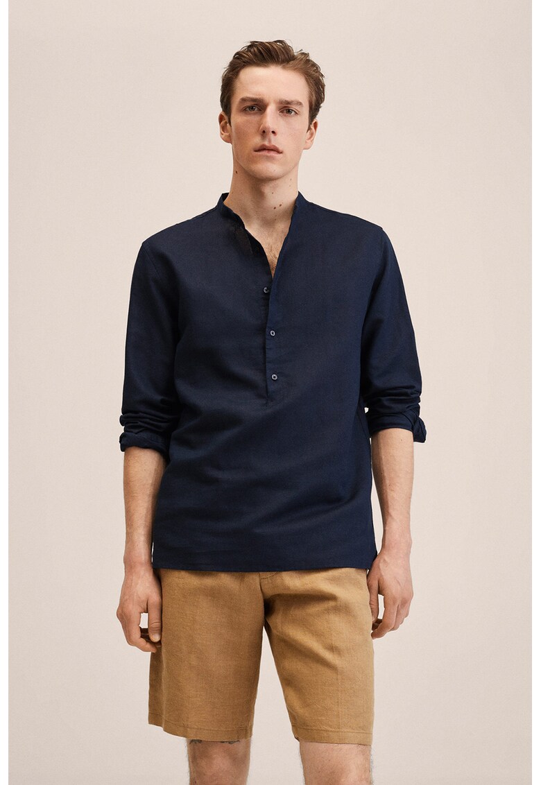 Bluza din amestec de in cu guler Mao Bolar 2023 ❤️ Pret Super fashiondays imagine noua 2022