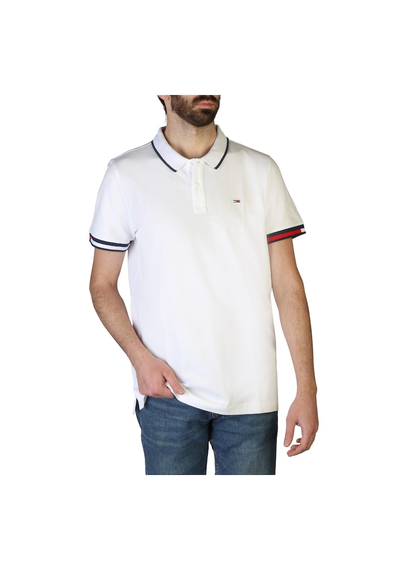 Tricou polo - barbati Flag DM0DM12963 cu croiala Regular Fit si detalii contraste - Alb