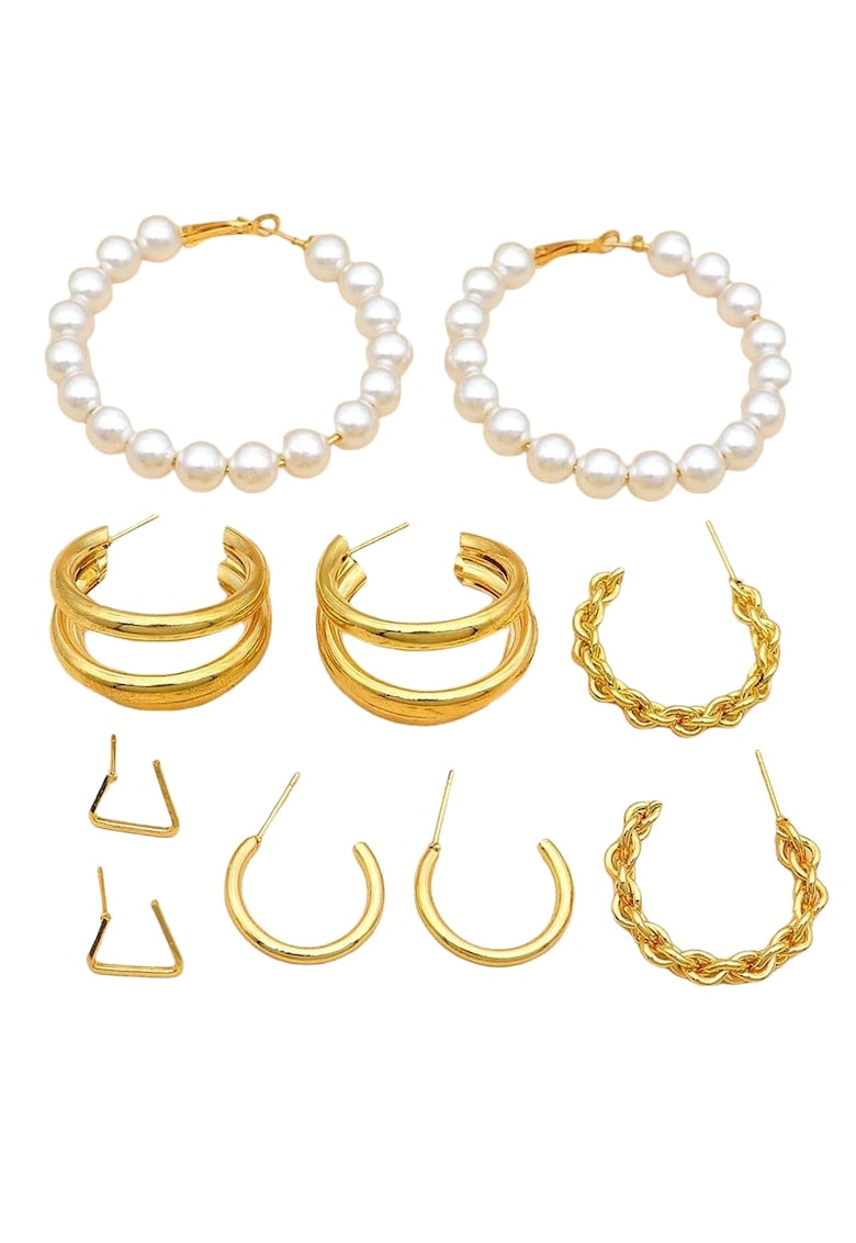 Set 5 perechi de cercei - aurii - forme diverse - cu perle - Sanja C27 -