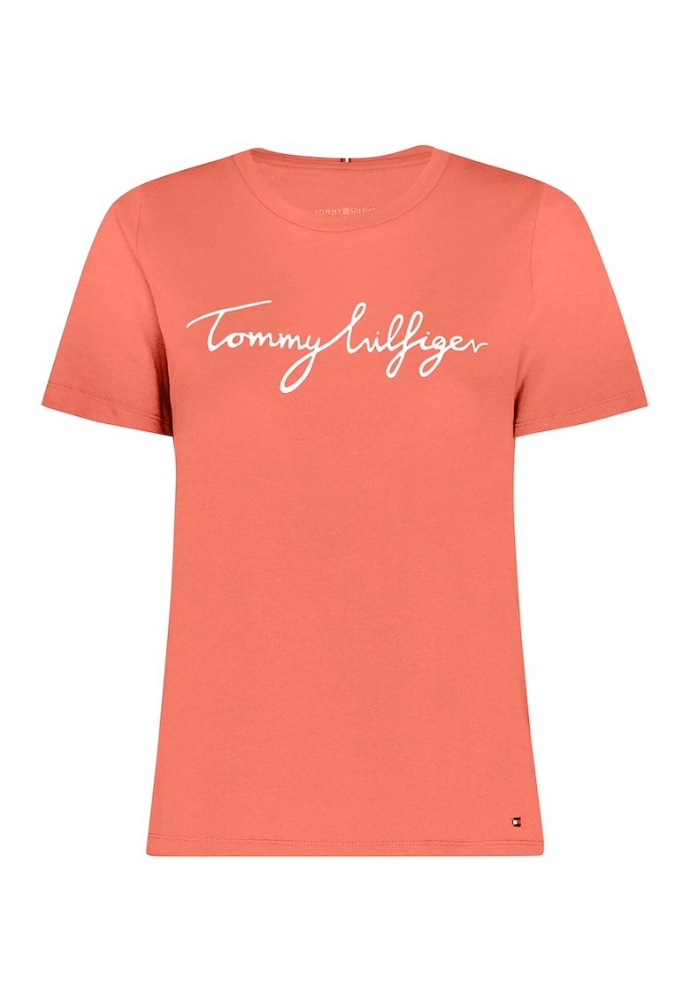 Tricou de bumbac organic cu logo Signature - Portocaliu mandarina