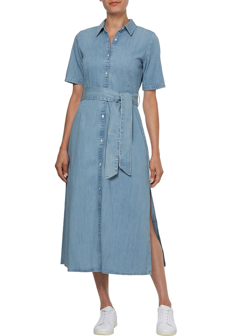 Rochie midi de denim cu slituri laterale