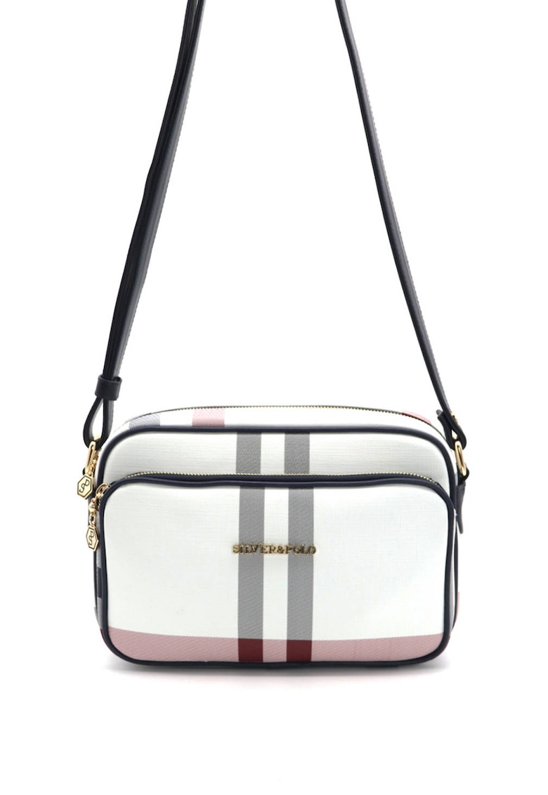 Geanta crossbody in carouri cu bareta ajustabila