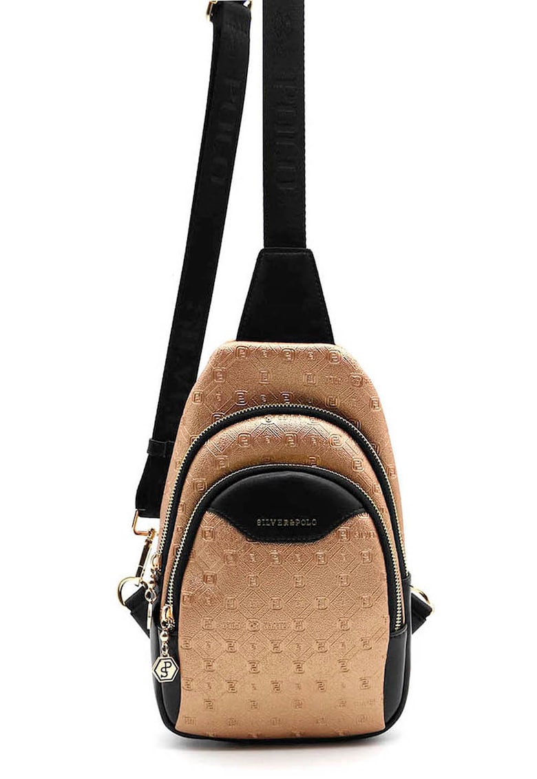 Geanta crossbody din piele ecologica - Negru/Auriu metalizat