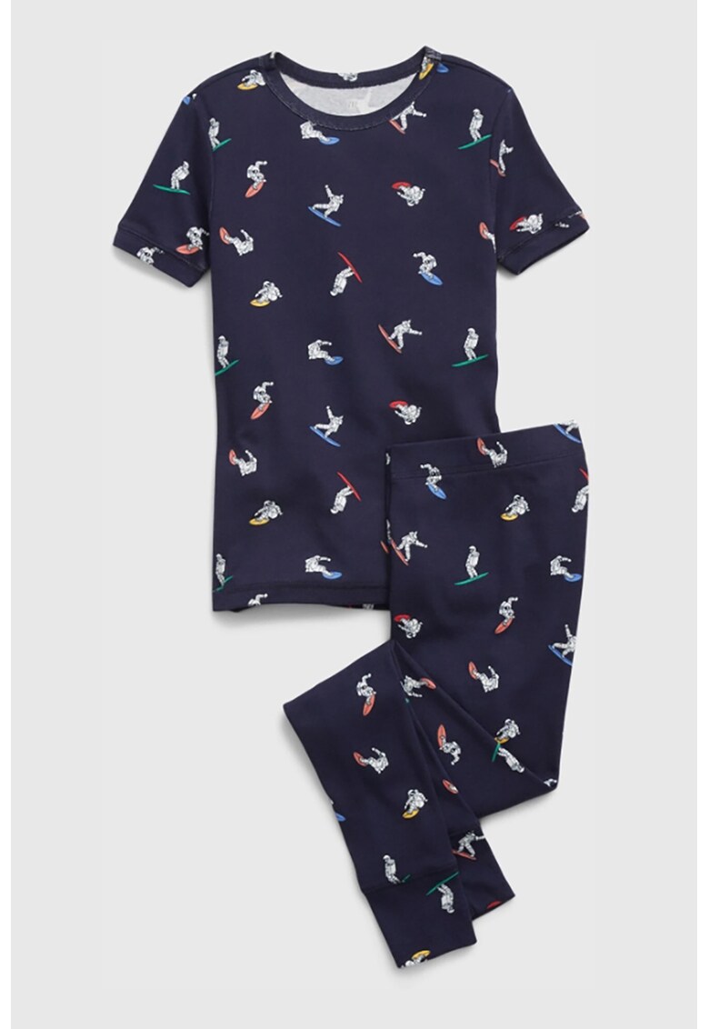 Pijama de bumbac organic cu imprimeu si maneci scurte