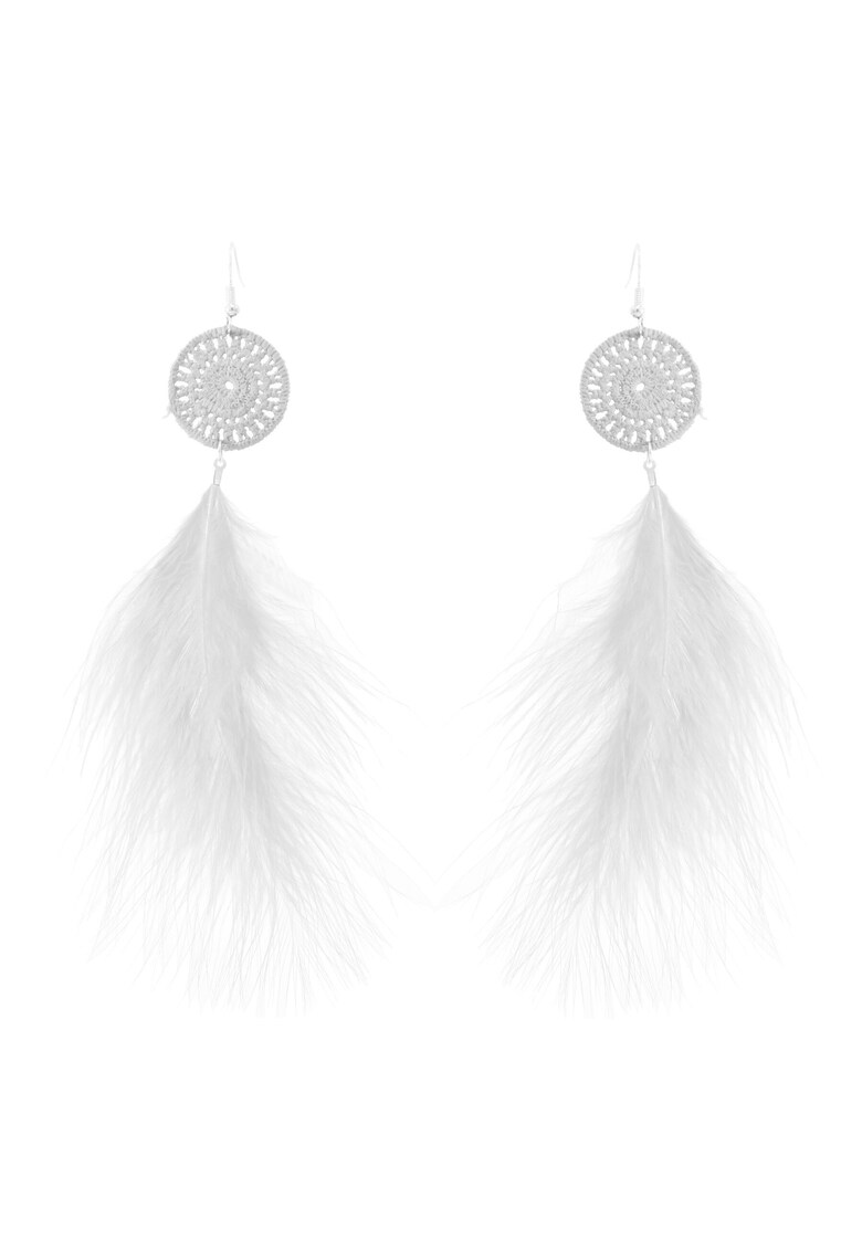 Cercei albi - lungi - cu pene - Solin C5 -