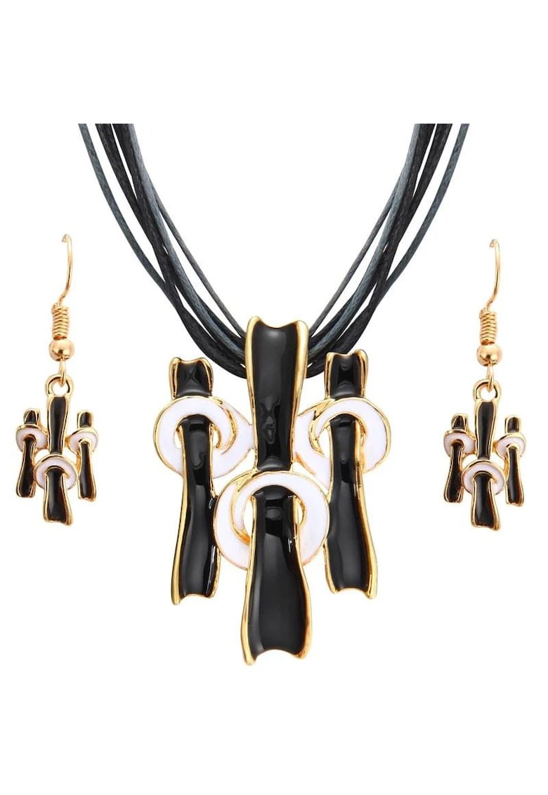 Set colier si cercei - negru cu auriu - Tora C3 -