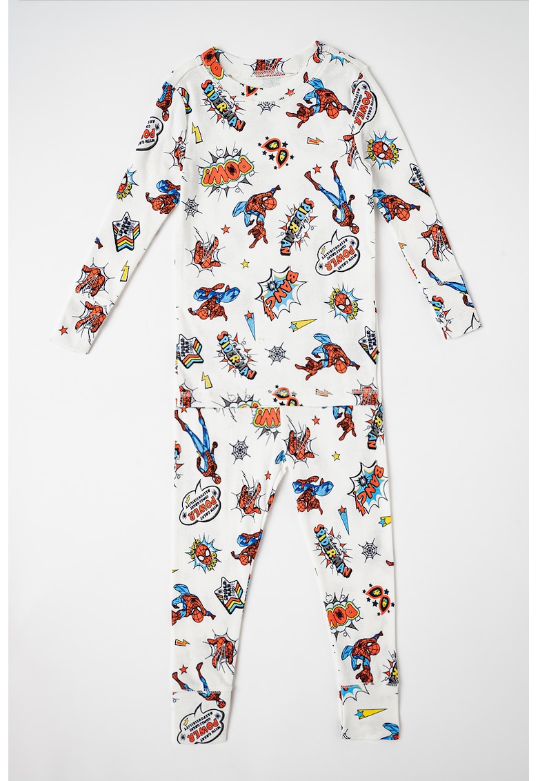 Pijama de bumbac organic cu pantaloni lungi si imprimeu Spiderman ANSWEAR