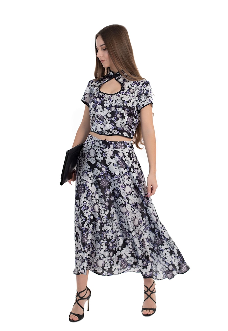 Fusta midi cu imprimeu si slituri laterale Melania