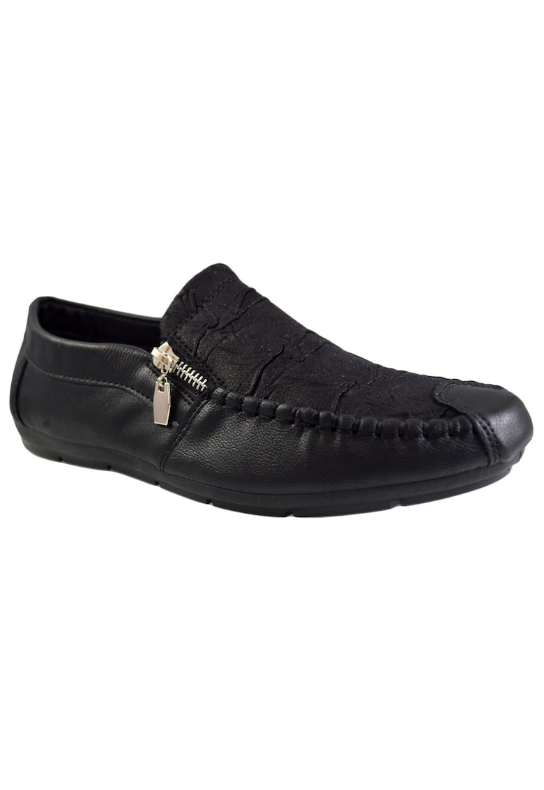 Mocasini Barbati - negru - model cu nervuri si fermoar - Corner1