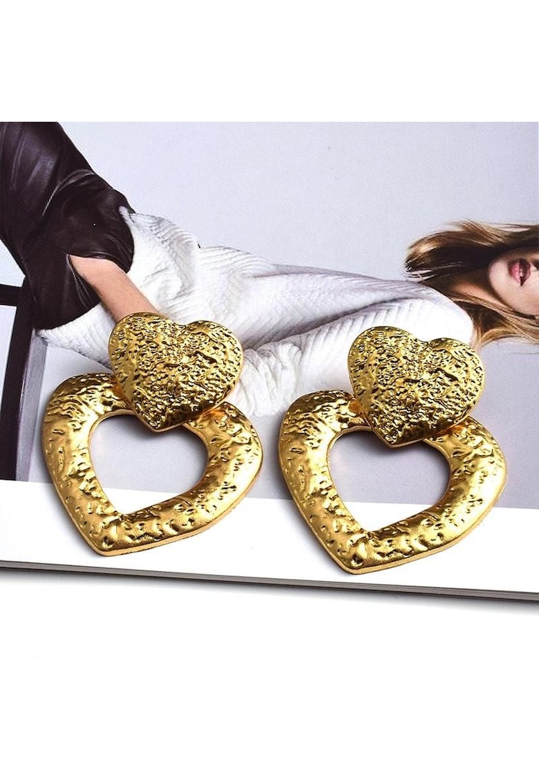 Cercei aurii - forma de inima - cu textura incretita - Zivia C5 -