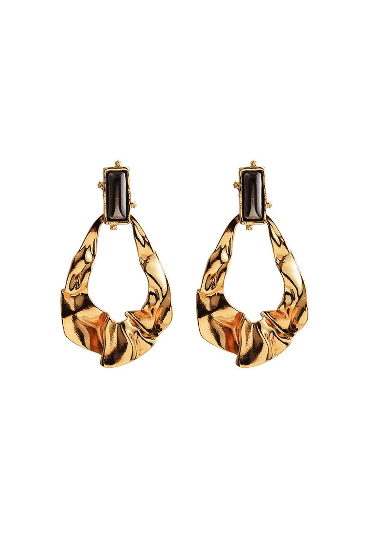 Cercei aurii - cu textura sifonata si pietre - Zanna C4 -