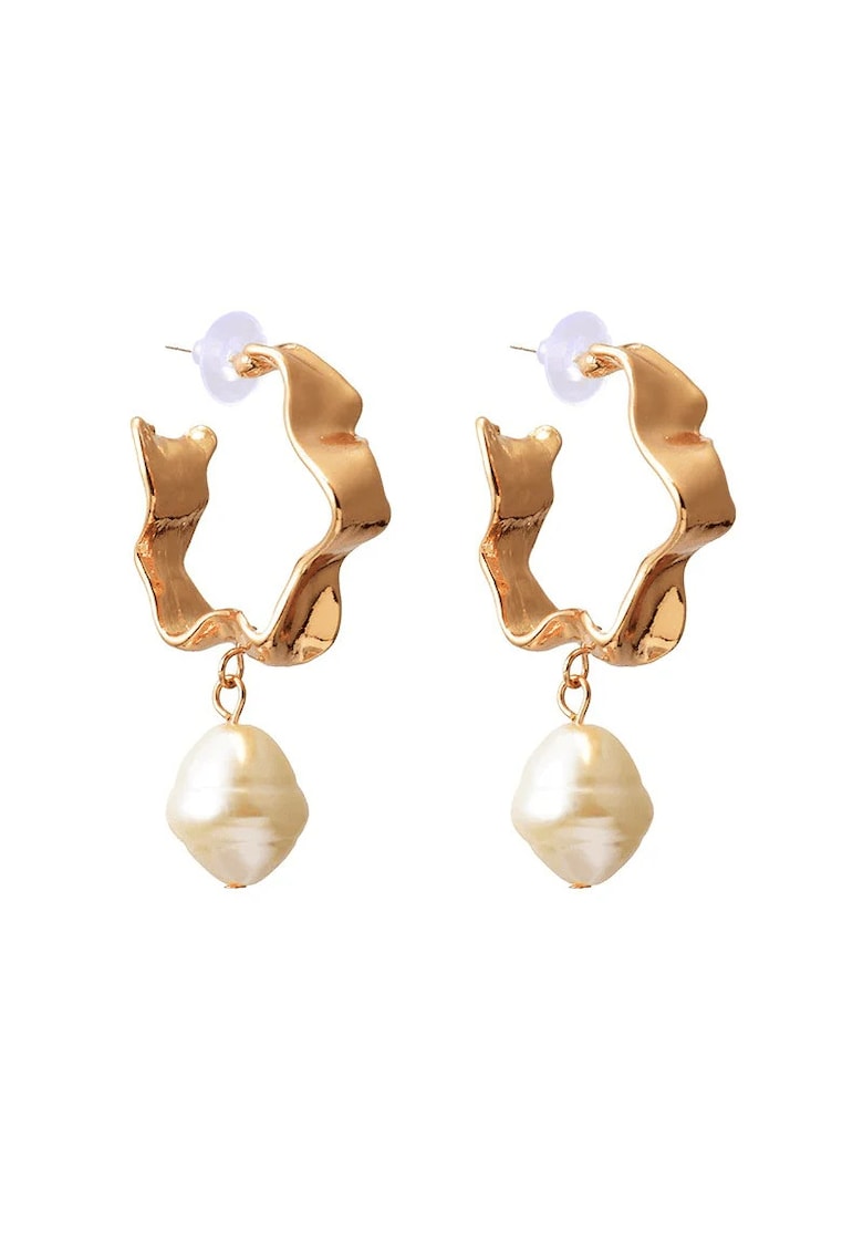 Cercei aurii - cu textura sifonata si perle - Zelma C5 -