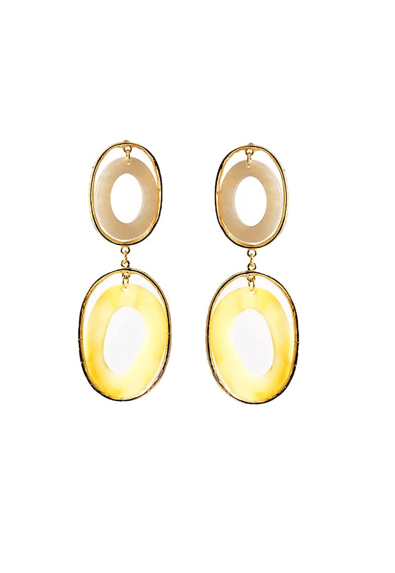 Cercei aurii - cu piese ovale si galbene - Zelda C4 -