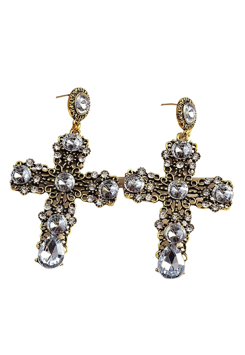 Cercei aurii - forma de cruce - cu pietre -