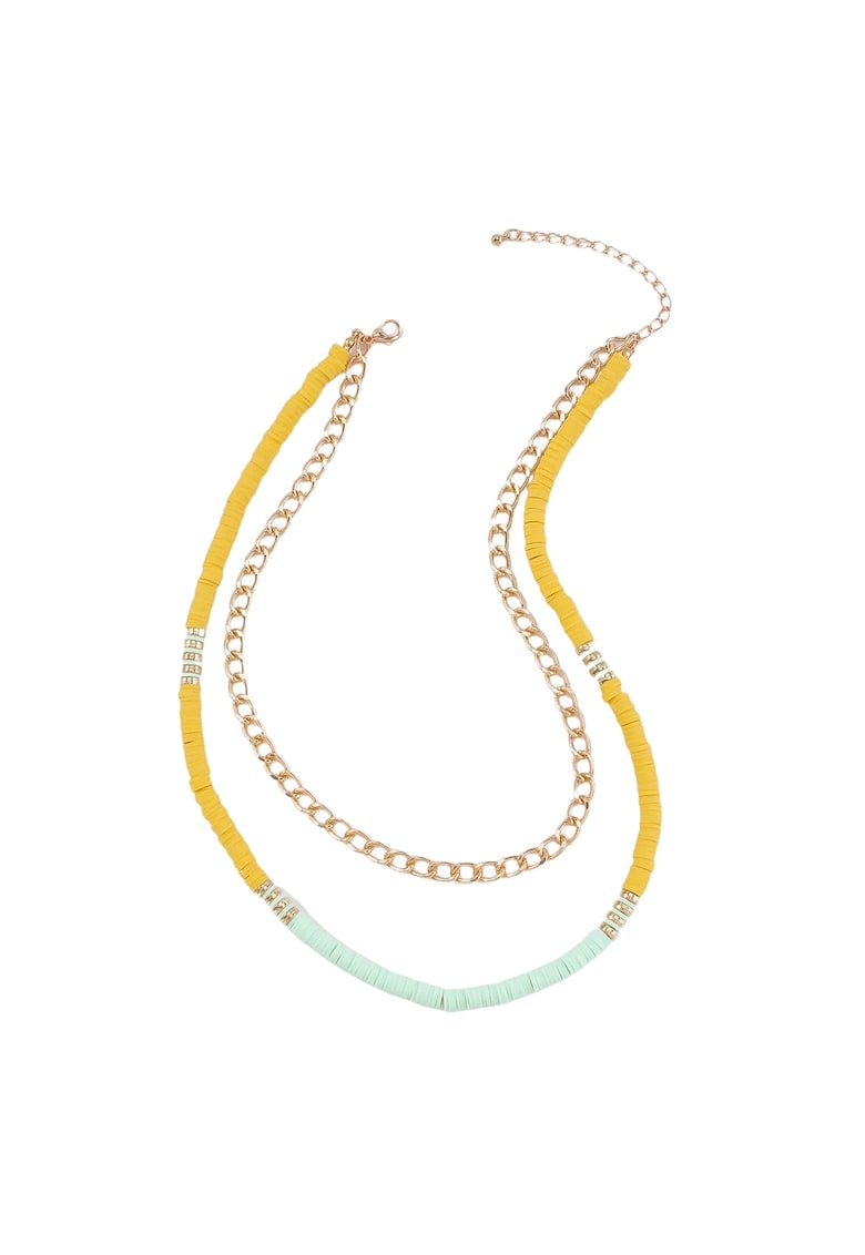 Colier in 2 straturi - auriu - cu piese galbene si turquoise - Tona C11 -