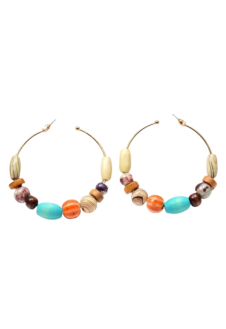 Cercei aurii - rotunzi - cu bile colorate - Vailet C1 -