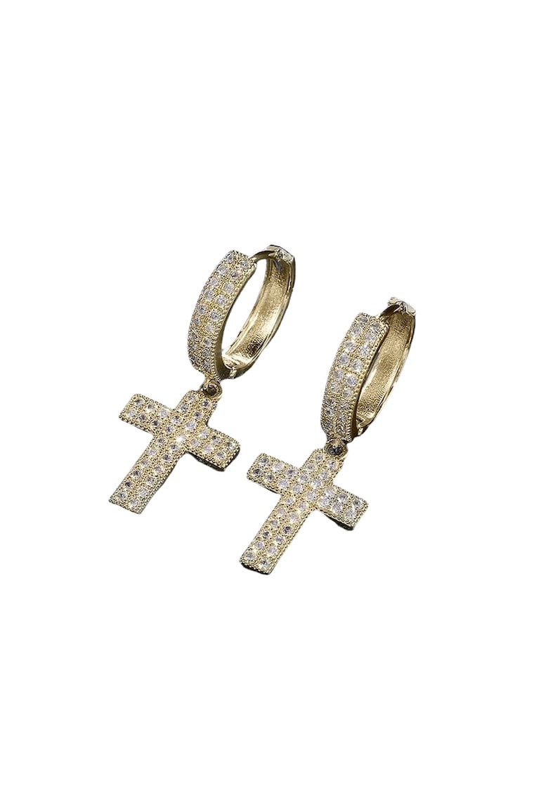 Cercei aurii - forma de cruce - cu pietre din zirconiu - Angelina C14 -