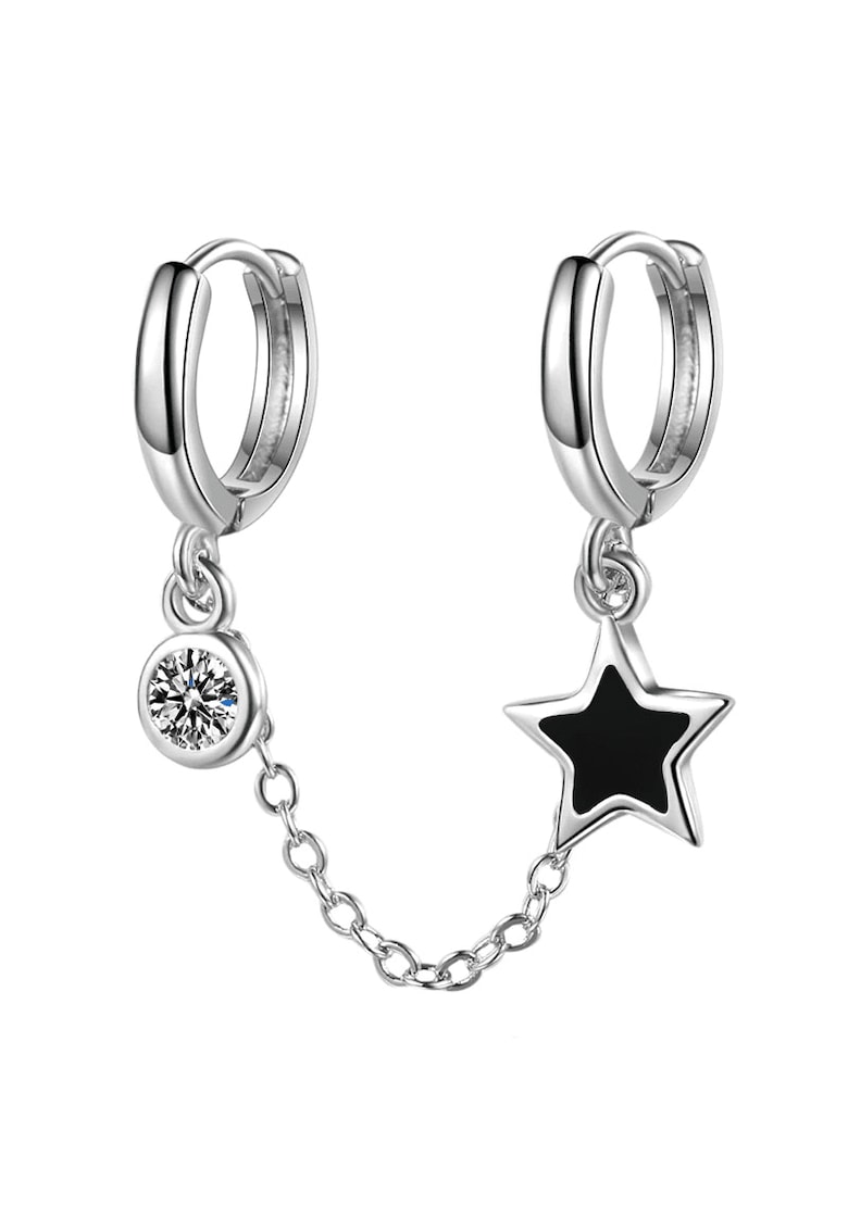 Cercel dublu - argintiu - cu lant - stea si piatra din zirconiu - Alea C14 -