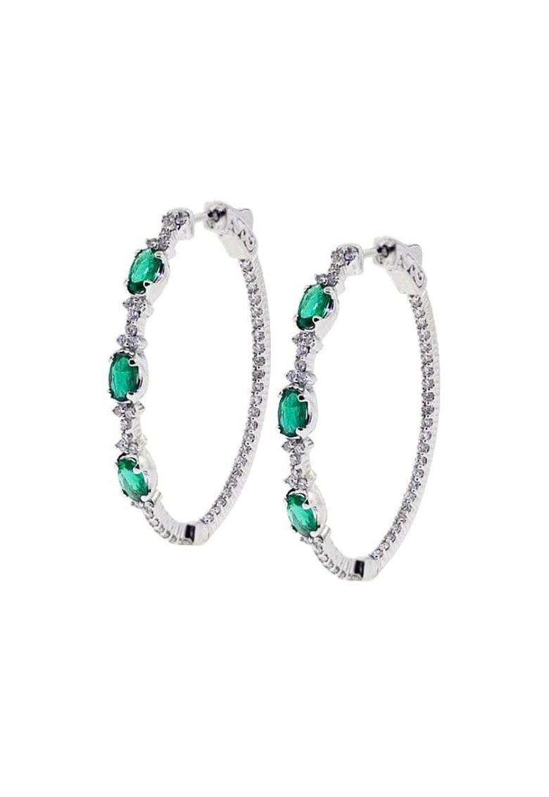 Cercei argintii - rotunzi - cu pietre verzi din zirconiu - Adrina C13 -