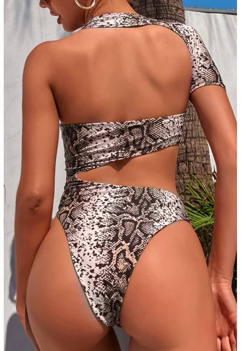 Costum de baie dama - o piesa - cu maneca scurta si umar gol - animal print - chilot brazilian - EFAYN