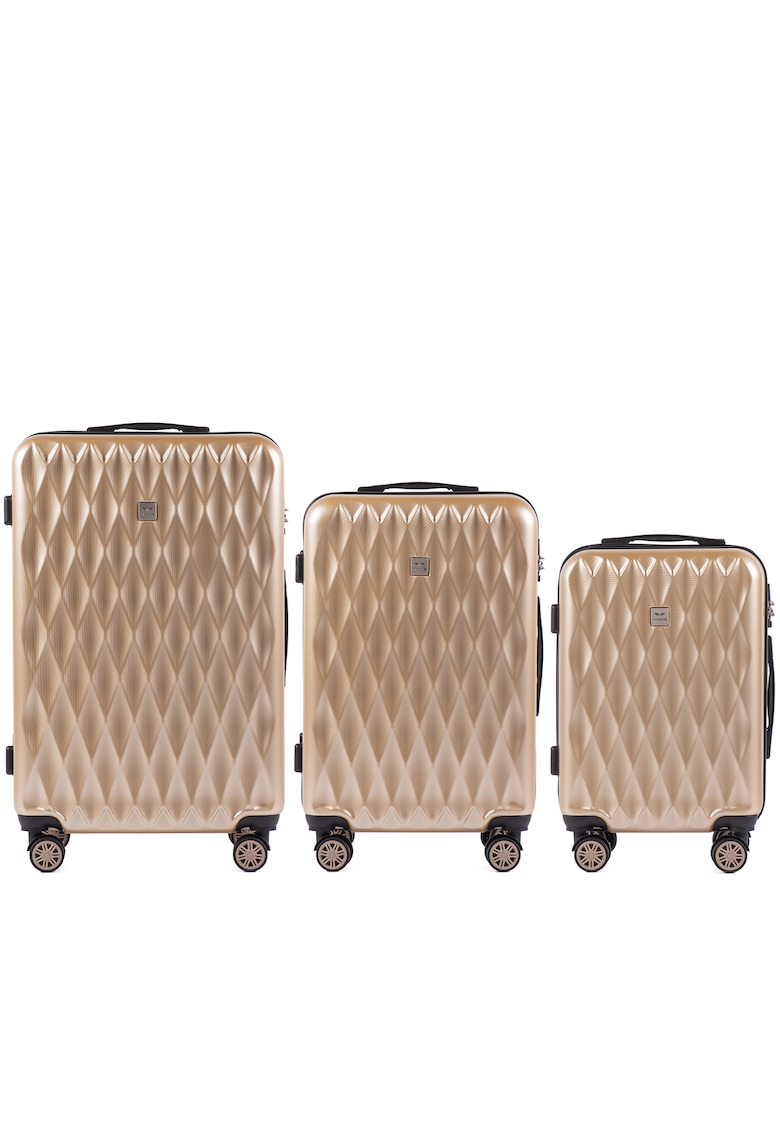 Set Trolere - PC 190 - 3 Piese - 4 Roti Duble - Cifru TSA - Policarbonat - Auriu