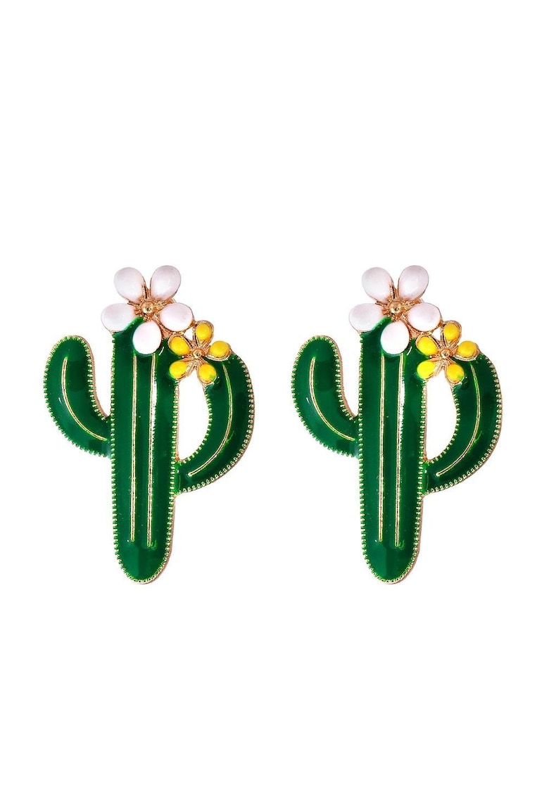 Cercei verzi - forma de cactus - cu flori - Athina C19 -