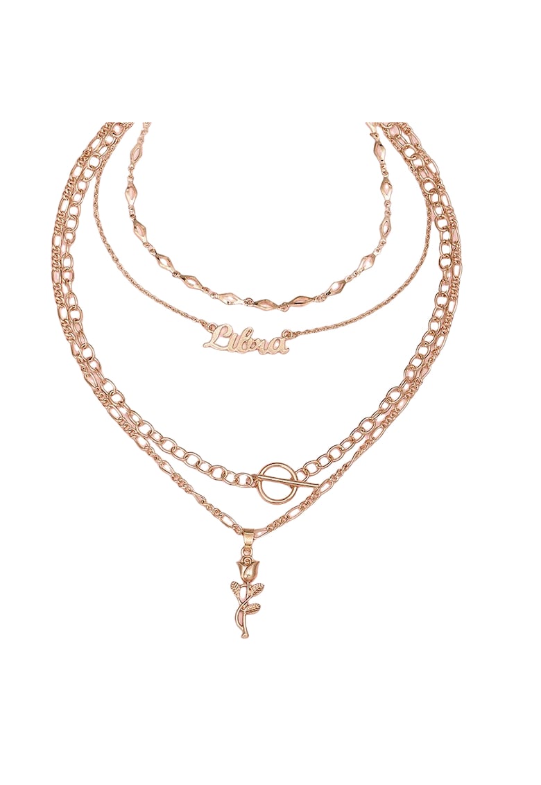 Colier in 4 straturi - auriu - cu trandafir - Drina C25 -