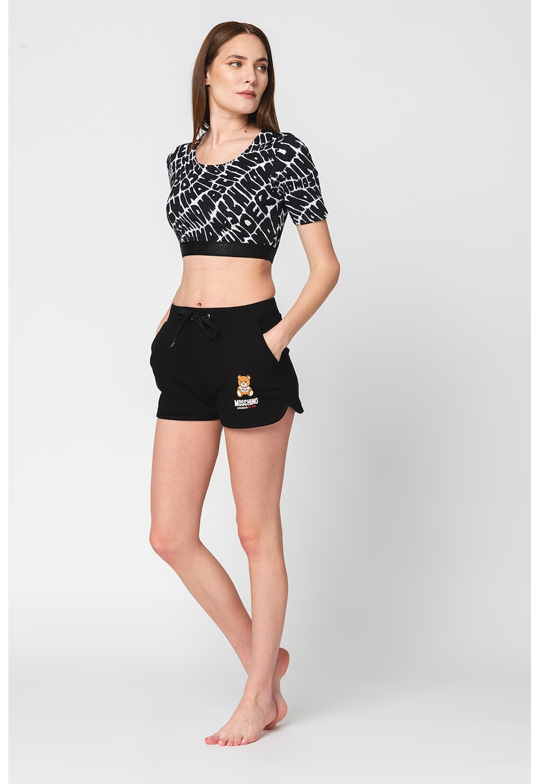 Tricou crop de casa cu model logo contrastant