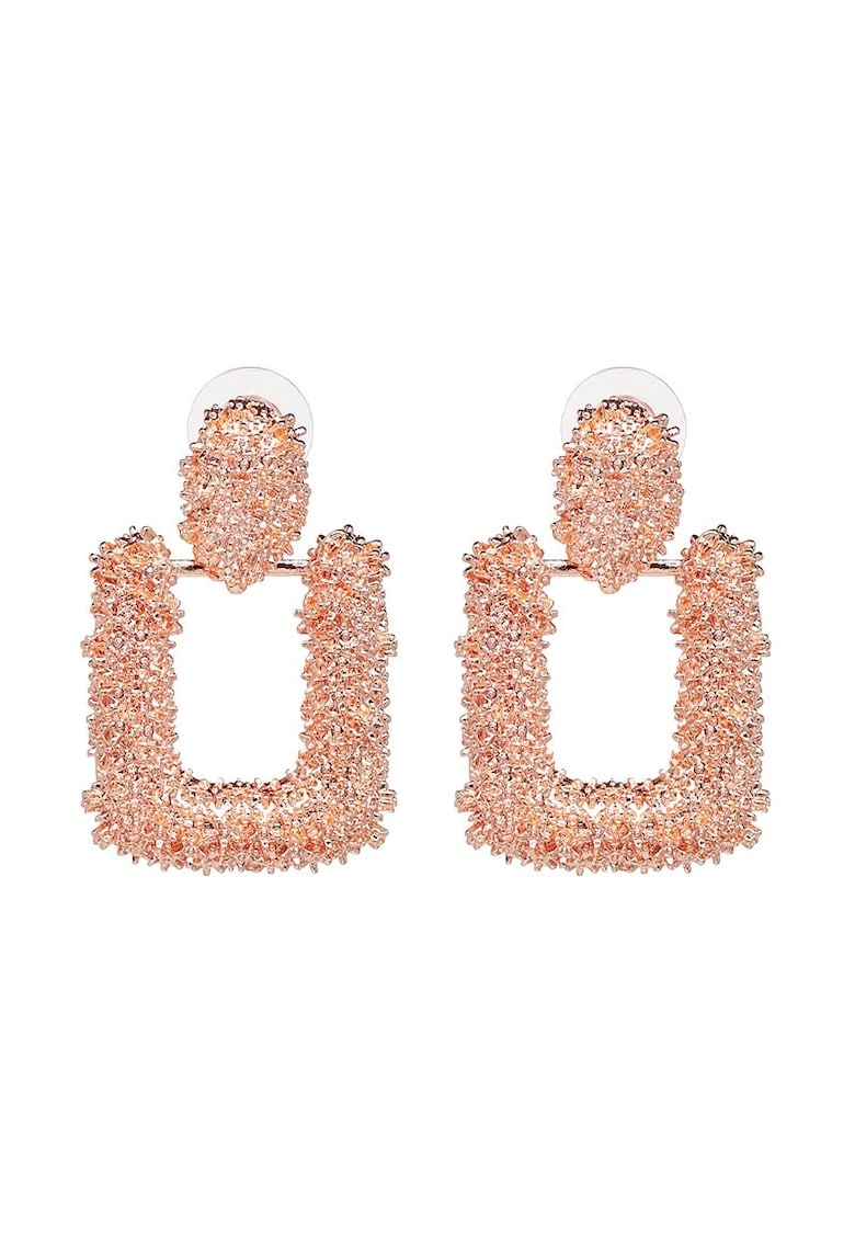 Cercei rose gold - drepunghiulari - cu textura incretita - Athalia C19 -