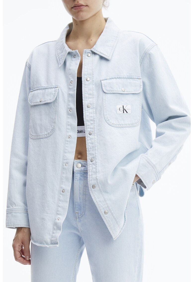 Риза от деним на райе CALVIN KLEIN JEANS