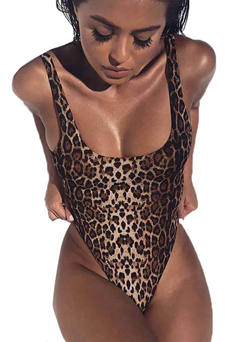 Costum de baie dama - o piesa - animal print - chilot brazilian - decolteu rotund - spate gol - EFAYN