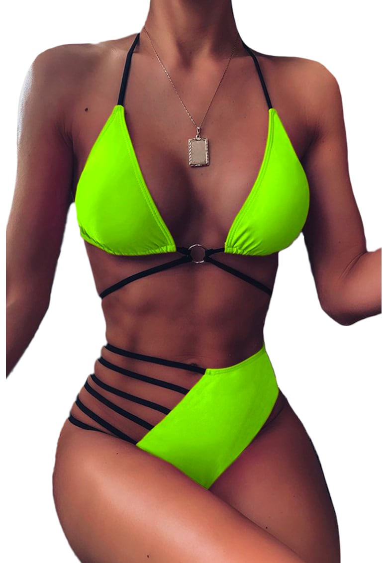 Costum de baie dama - 2 piese - sutien reglabil - slip talie inalta brazilian cu scobitura - EFAYN