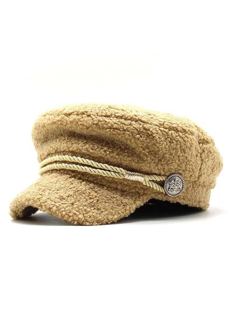 Sapca bej - material fluffy - cu snur decorativ - Ady - Sapca bej - material fluffy - cu snur decorativ - Ady -