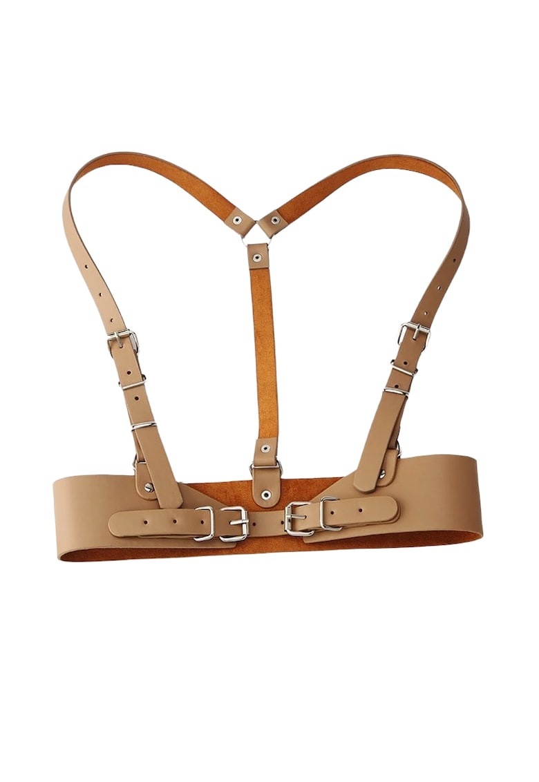 Ham bej - din piele ecologica - cu catarame argintii - Claire C1 -