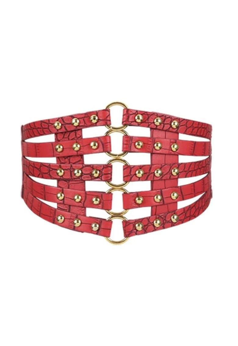 Centura corset - rosie - din piele ecologica - elastica - Clarina C1 -