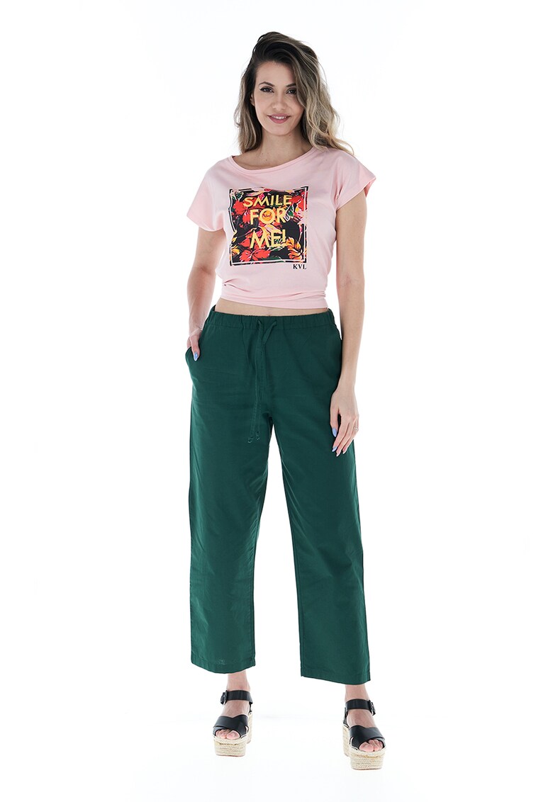 Pantaloni crop de bumbac cu talie inalta