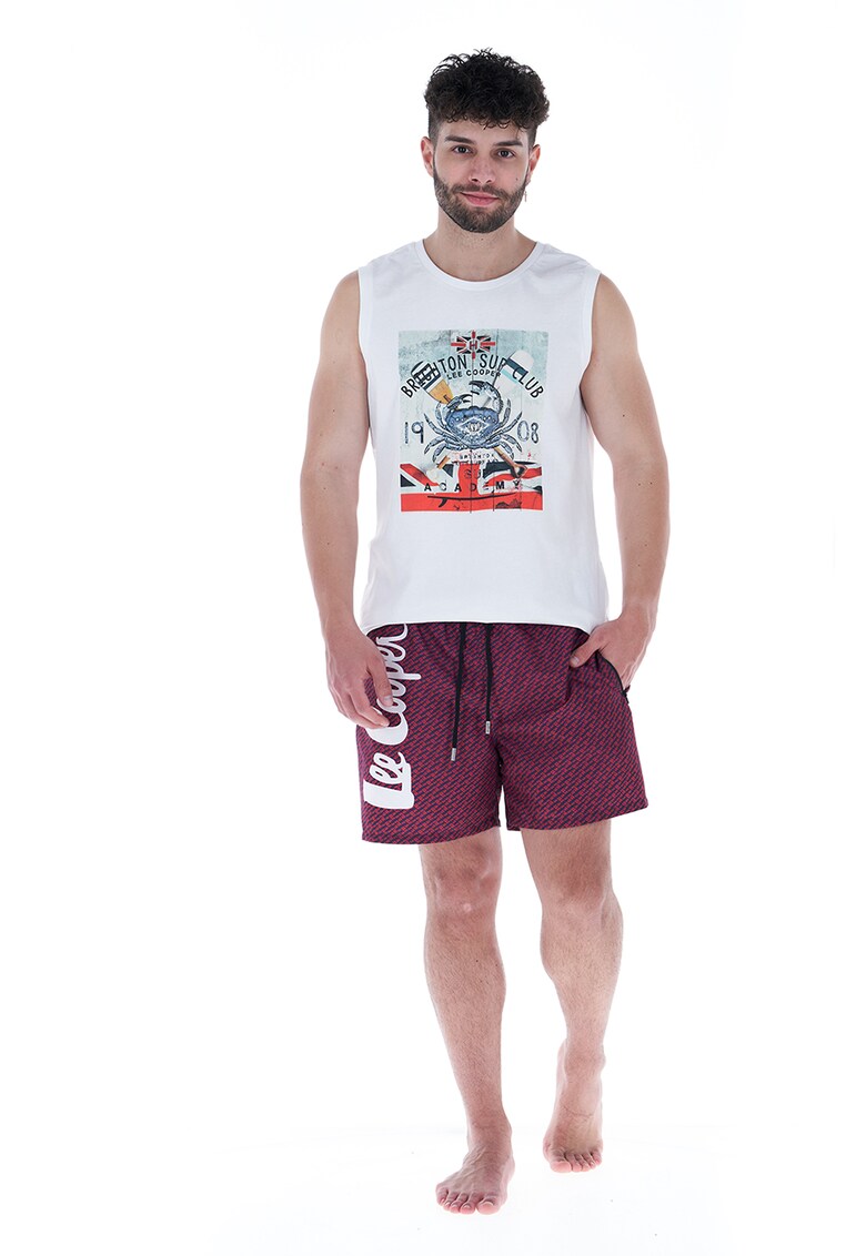 Pantaloni scurti de baie cu imprimeu logo si buzunare cu fermoar