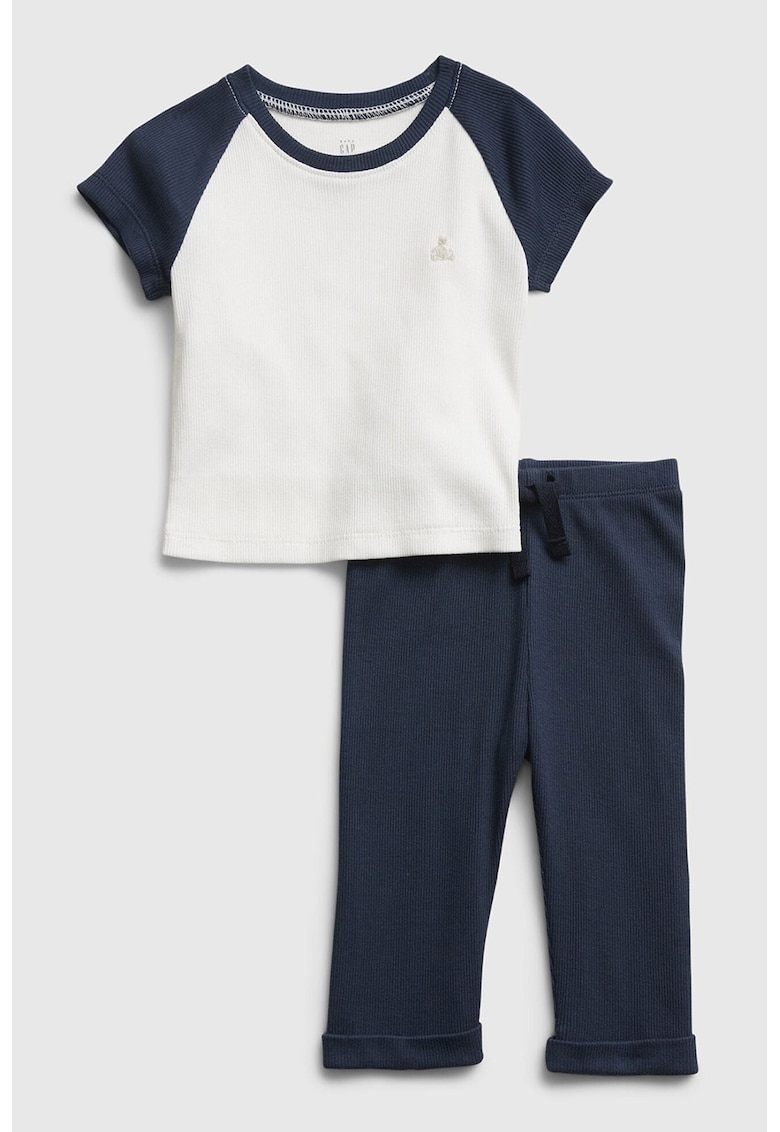 Set de pantaloni si tricou de bumbac cu aspect striat