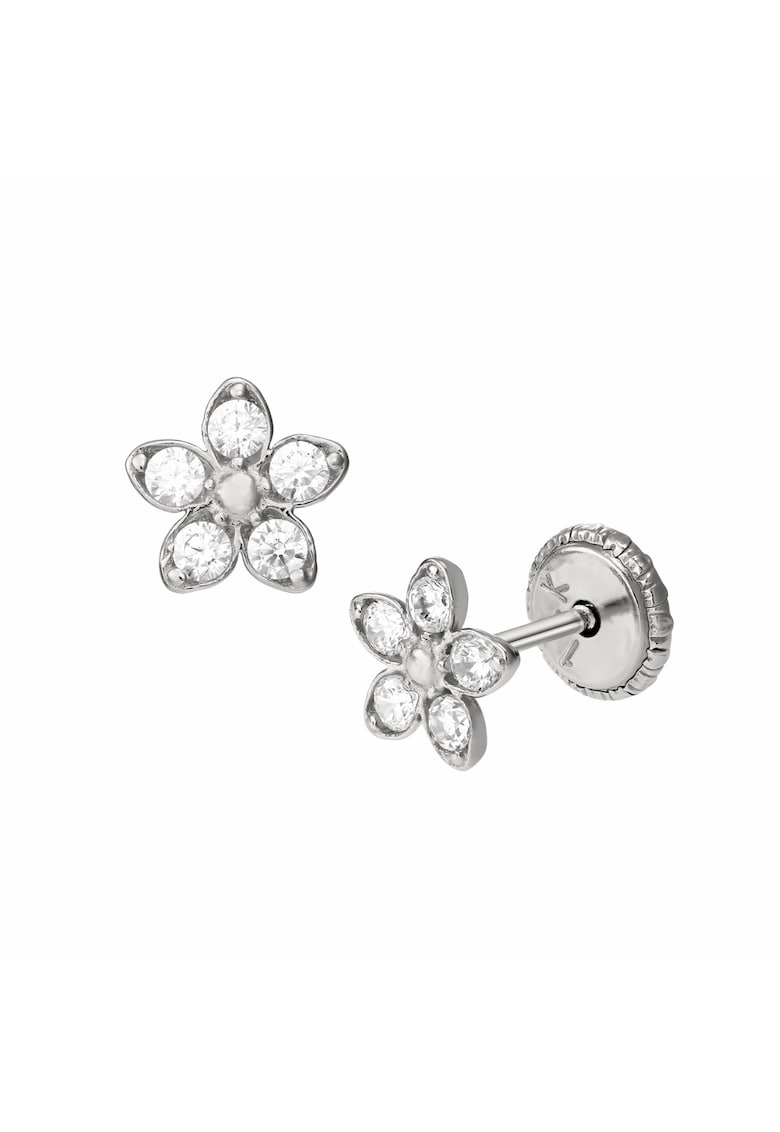 Cercei cu protectie copii aur alb - pietricele cubic zirconia